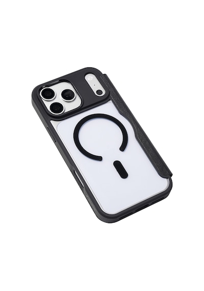 Apple iPhone Uyumlu 18 Pro Kılıf M-safeli Vegan Deri Şeffaf Arka Yüzey Kartlıklı Raptic Urban Folio Kapak Siyah