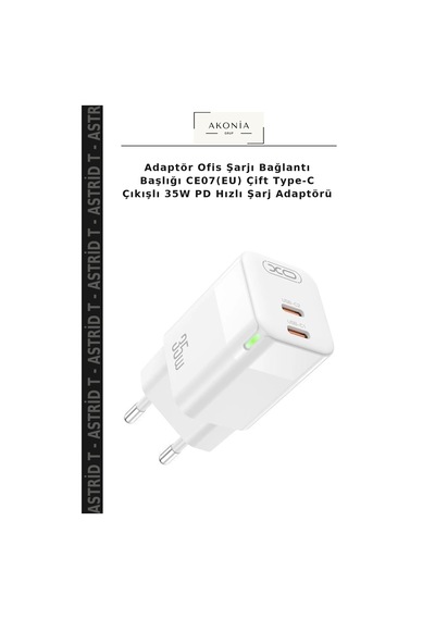 Adaptör Ofis Şarjı Bağlantı Başlığı Ce07 Eu Çift Type-c Çıkışlı 35w Pd Hızlı Şarj Adaptörü