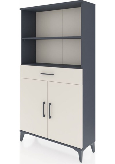 Arges Dolap 3 Raflı Tek Çekmeceli 2 Kapaklı 88x30x163 Antrasit-aytaşı Antrasit