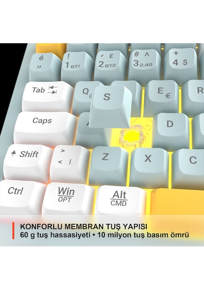 Lecoo GK805 Bluetooth 5.0 / 2.4 GHz / USB 3 Modlu RGB 85 Tuş Gasket Membran Türkçe Q Oyuncu Klavyesi