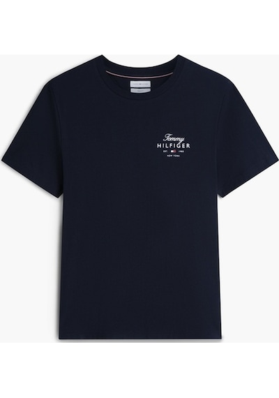 Tommy Hilfiger Scrıpt Stack Regular Tee Erkek Mavi T-shirt - Mw0mw43224