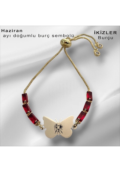 Archin İkizler Burçları İçin 14 Ayar Altın Plakalı Kelebek Motifli Kırmızı Taşlı Hediye Bileklik-346burç Altın Archin İkizler Burçları İçin 14 Ayar Altın Plakalı Kelebek Motifli Kırmızı Taşlı Hediye Bileklik-346burç Altın
