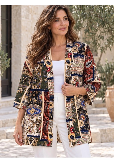 Tencelle Woman Kadın Çok Renkli Şal Desenli Rahat Kesim Truvakar Kol Kimono Ceket Renk Tencelle Woman Kadın Çok Renkli Şal Desenli Rahat Kesim Truvakar Kol Kimono Ceket Renk