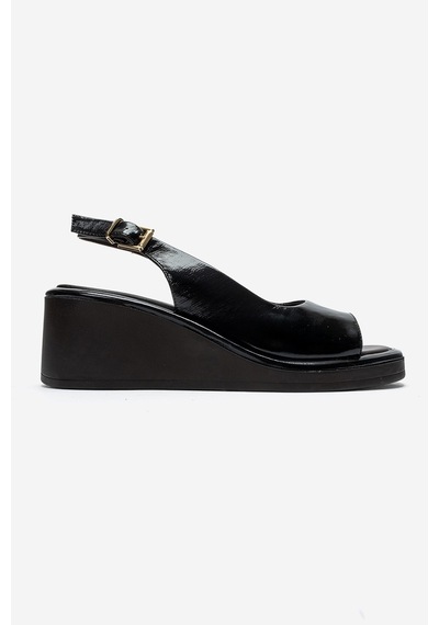 Luvi Shoes Orlena Siyah Rugan Hakiki Deri Dolgu Topuklu Sandalet