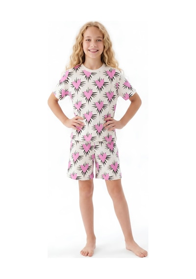 Modanino Kız Çocuk %100 Pamuk Ve Şortlu Pijama Takımı 8-13 Yaş 12721ıs Pembe