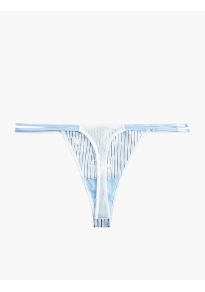 Koton Pamuklu Çiçek Desenli Dantelli Lastik Detaylı Çizgili String Külot Mavi Çizgili 6slk30227mk