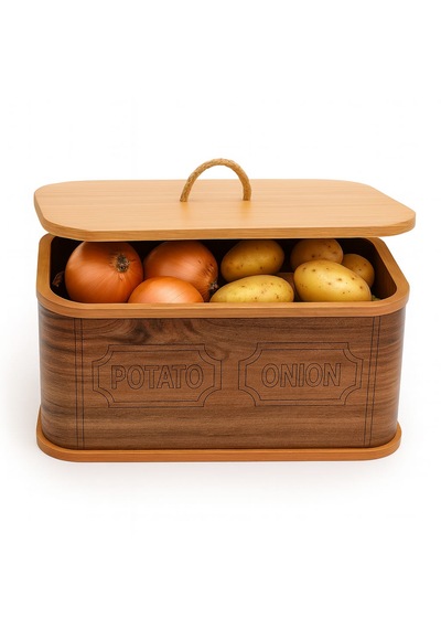 Dekorasyaa 2 Bölmeli Patates Soğanlık - Bambu - Dikdörtgen Natural Desen Ahşap