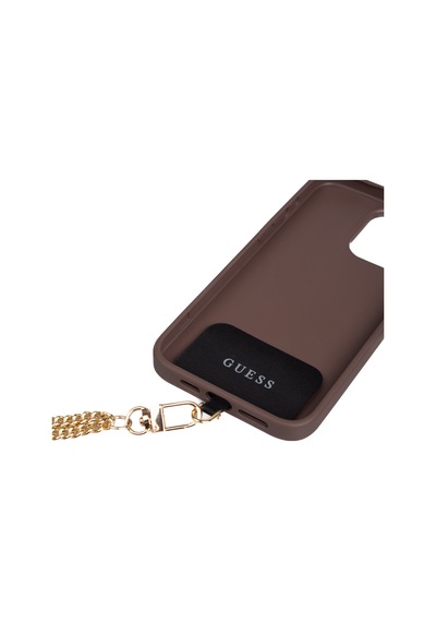 Apple Uyumlu iPhone 15 Plus Kılıf Guess Lisanslı Pu Deri 4g Büyük Metal Logolu Çapraz Vücut Askılı Kapak Kahveren Kahverengi