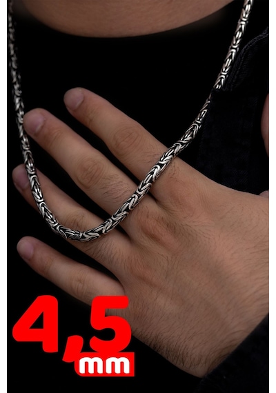 4.5mm Yuvarlak Kral Model 925 Ayar Erkek Gümüş Kolye Zincir 246266144