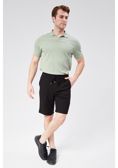 Braccas Erkek Beli Lastikli Bağcıklı Keten Karışımlı Slim Fit Jogger Şort Siyah Siyah