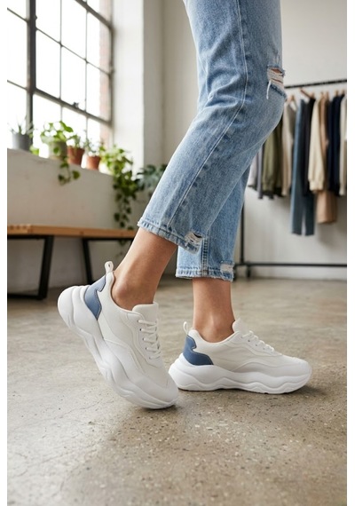 Shoetek Yaswe Kadın Sneakers Bağcıklı Spor Ayakkabı Mavi/beyaz Deri