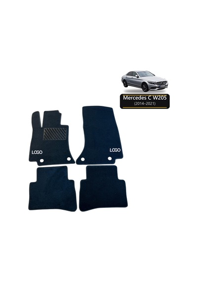 Oto Halı Paspas Seti Mercedes C Serisi W205 2014 2021 Uyumlu - Siyah Logolu Kaymaz & Şık Tasarım