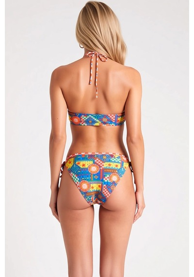 Benerly Kadın Bikini Takımı Straplez Yaka Halter Bağlamalı Kapsız Düşük B Çok Renkli