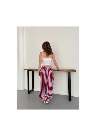 Verymoda Çizgili Salaş Pantolon D3098 Kırmızı Mavi
