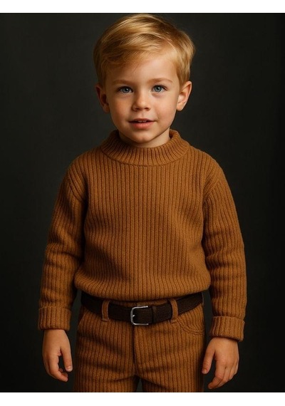 Zekids Erkek Çocuk Fitilli Kadife Kemerli Pantolon-16329 Kahverengi