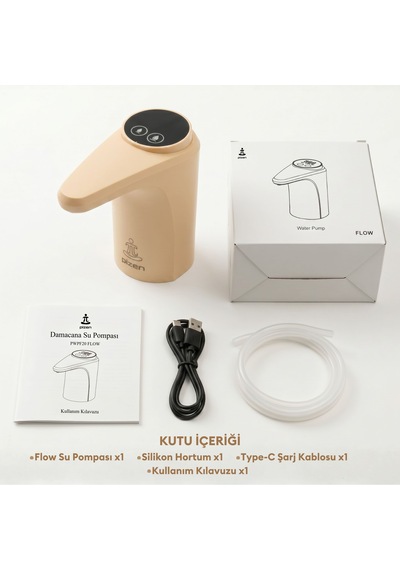 Pizen Flow Usb Şarjlı Otomatik Damacana Su Pompası Tds Ölçer 250ml 500ml 1l 2l Ölçü Özellikli Turuncu