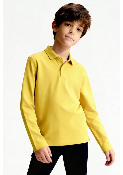Tommylife Sarı Polo Yaka Basic Uzun Kollu Erkek Çocuk T-shirt - 11170 SARI