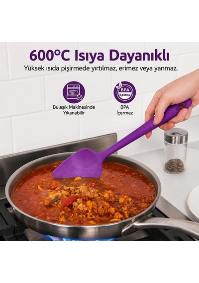 6 Parça Silikon Mutfak Gereçleri Seti, Isıya Dayanıklı Spatula, Fırça Ve Kaşık Seti, Yapışmaz Tencere Dostu, Kırmızı, Siyah Ve Mor Renk Seçenekleri Mor Çok Renkli