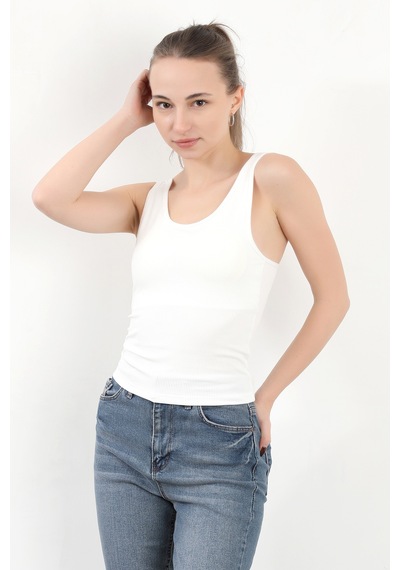 Giysa Kadın Askılı Kaplı Kare Yaka Body Beyaz - 5058 Beyaz