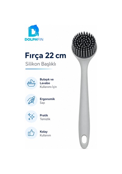 Silikon Başlıklı Bulaşık Ve Lavabo Temizleme Fırçası 22 Cm Gri