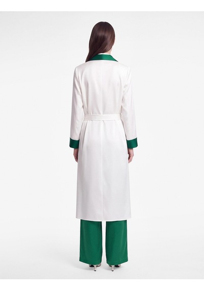 Koton Krep Kumaş Kuşaklı Kontrastlı Uzun Kollu Kimono Beyaz 7wak50087uw