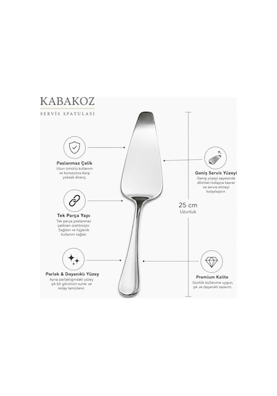 Paslanmaz Çelik Spatula, Servis Spatulası 25 Cm, Pasta, Kek, Börek, Mutfak Seti, Premium Kalite Metal, Tek Parça Yap