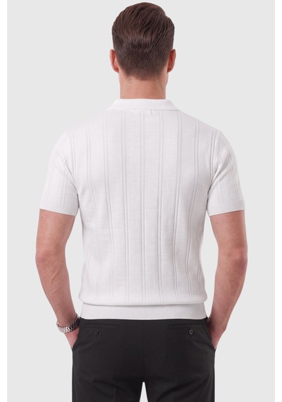 Deepsea Erkek Fermuarlı Polo Yaka Çizgi Dokulu Beyaz Triko Tişört Regular Fit Yumuşak Dokulu 2608007 Deepsea Erkek Fermuarlı Polo Yaka Çizgi Dokulu Beyaz Triko Tişört Regular Fit Yumuşak Dokulu 2608007