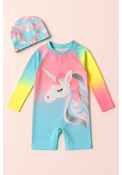 My Kids Wear Kız Cocuk Uzun Kollu Ve Fermuarlı Mayo Takımı 3 -10 Yas 11908 Turkuaz