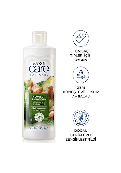Avon Care Avakado Ve Badem Yağı İçeren Şampuan Ve Saç Bakım Kremi 700 Ml. Üçlü Set