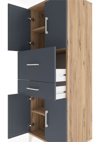 Hyperion Dolap 3 Raflı 2 Çekmeceli 4 Kapaklı 60x44x163 Çam-an... Çam
