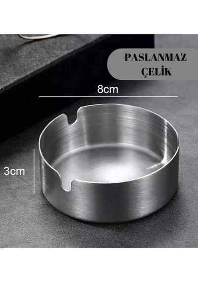 Paslanmaz Çelik Mini Mat Açık Yuvarlak Model Küllük Dekoratif Kül Tablası 8 Cm Küllük Metal Metalik
