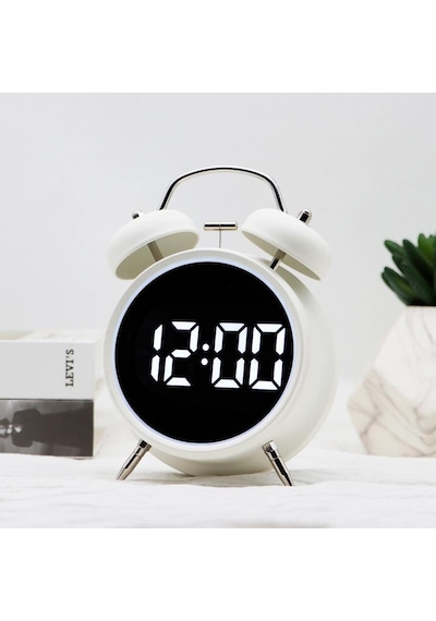 Valkyrie Led Ekranlı Analog Alarmlı Masa Saati Çalar Saat Pil Dereceli Çift Alarmlı Dijital Saat Beyaz