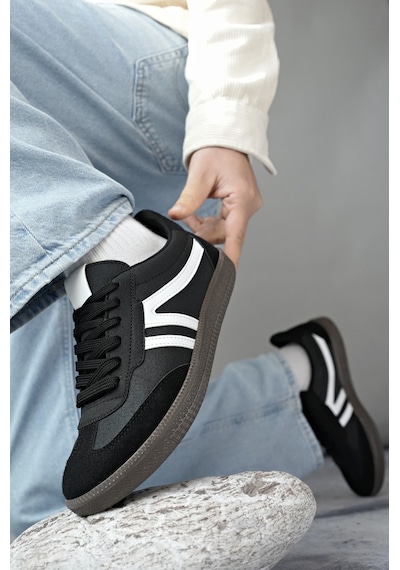Muggo Garcia Garantili Unisex Ortopedik Günlük Bağcıklı Yürüyüş Koşu Sneaker Spor Ayakkabı Siyah