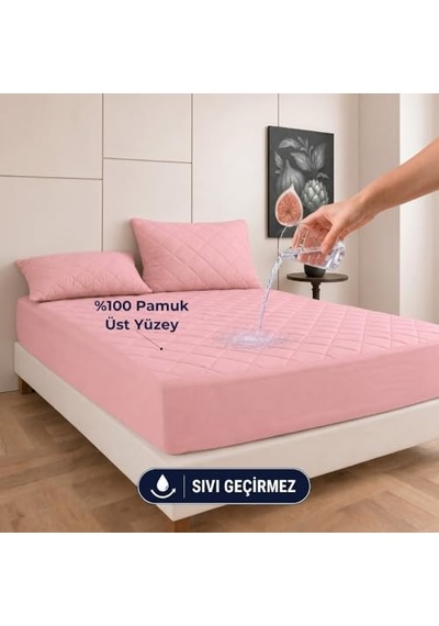 Pudra Kapitone Sıvı Geçirmez Yatak Koruyucu Fitted Alez Çarşaf%100 Pamuk 160x200 Diğer