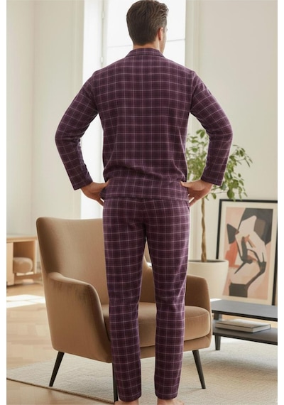Siyah İnci Erkek Ekoseli %100 Pamuklu Örme Düğmeli Pijama Takım 7985 Mor Ekose Siyah İnci Erkek Ekoseli %100 Pamuklu Örme Düğmeli Pijama Takım 7985 Mor Ekose