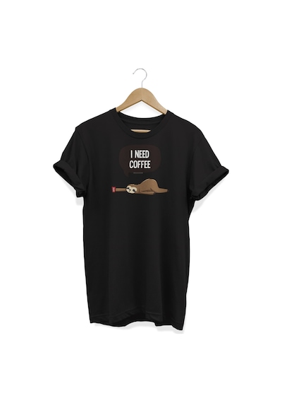 I Need Coffee Baskılı Siyah T-shirt Siyah