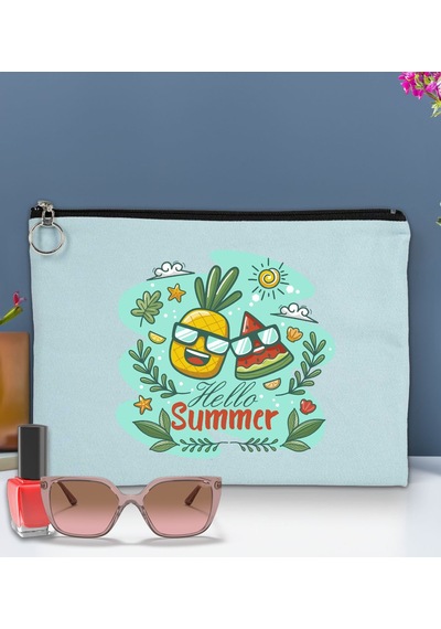 Bk Gift Yaz Temalı Astarlı Açık Mavi Portföy Çanta 30x21cm, Baskılı El Çantası, Organizer Çanta