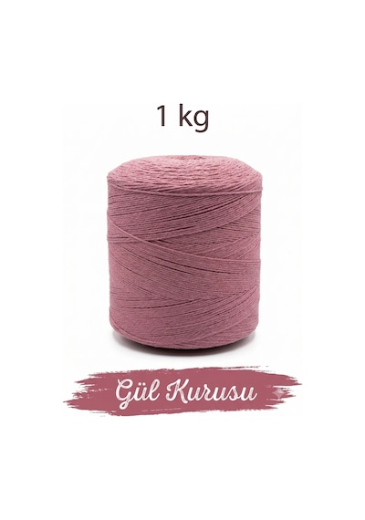 1 Kg Pamuklu El Örgü İpi Runner İpi- Amigurumi Koton İp Punch İpi Motif Gül Kurusu Renk
