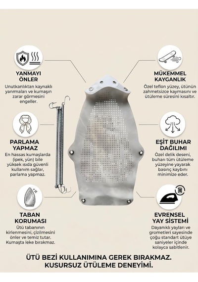 Lexroo Yanmaz Yapışmaz Teflon Ütü Altlığı, Parlama Önleyici, Hassas Kumaş Koruyucu Ütü Çarığı Çok Renkli