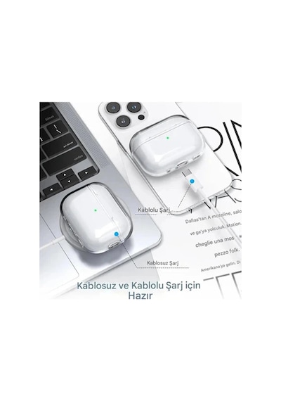 Airpods Pro 3. Nesil İle Uyumlu Şeffaf Cyrstal Clear Ultra Berrak Kılıf Kulaklık Değildir Düz Renkli