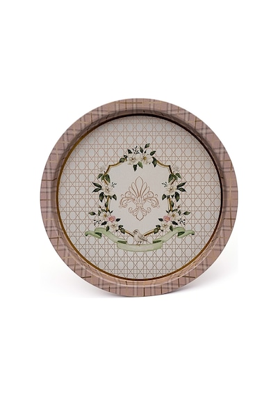 Rosy Desenli Yuvarlak Metal Tepsi, 31.5 Cm