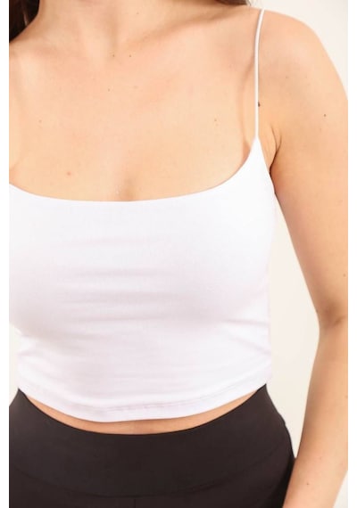 Balenbi Kadın Basic Ip Askılı Penye Crop Body 1066 Beyaz