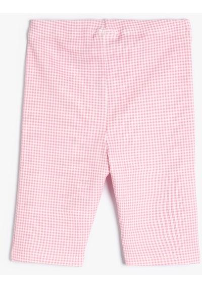 Koton Kısa Tayt Beli Lastikli Pamuklu Pembe Ekose 4skg40206ak Pembe