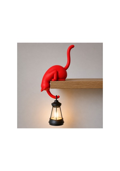 Modern & Şık - Minimalist Kedi Tasarımlı Dekoratif Raf Lambası Gece Lambası Açık 22618430