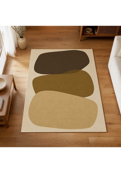 Kartela Halı Katman Taş Desenli Modern Halı Hardal Sarısı Kaymaz Taban 180x270 Cm