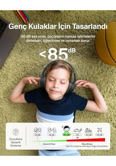 Soundform Mini Çocuk Kablosuz Kulaklık Siyah Dahili Mikrofon, 30 Saat Çalma, Eğlenceli Çıkartmalar, Apple iPhone Uyumlu,