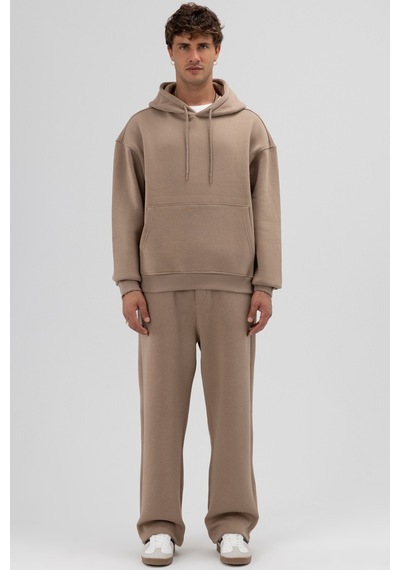 Vamos Basic Oversize Kapüşonlu Sweatshirt Vizon