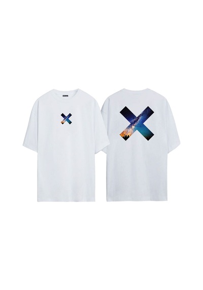 Thewert Unisex Galaxy Gece Gökyüzü Uzay Ön Arka Baskılı Beyaz Oversize T-shirt