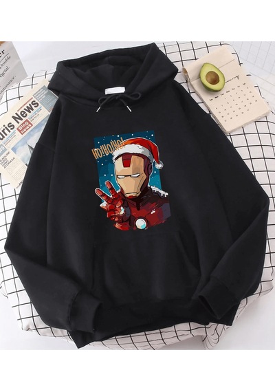İron Man Hohoho Yeni Yıl Kapşonlu Sweatshirt 001