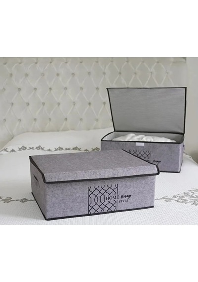 Keçe Kapaklı Kutu -baza Altı Düzenleyici- Organizer 1 Adet 50x40x19 Cm Gri-beyaz